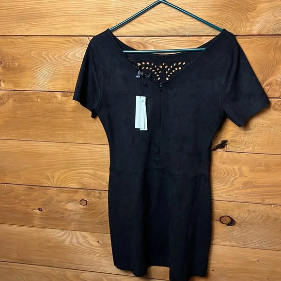 Sanctuary Black Alexia Faux Suede Sheath Cocktail Dress Women Md Laser Cut Event - Picture 5 of 11